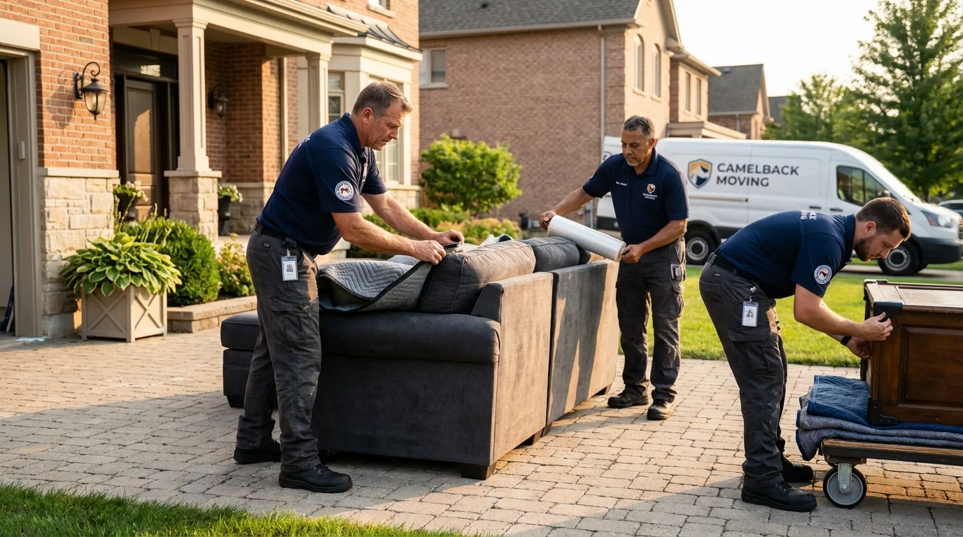 Large estate moving crew wrapping furniture in Carmel, ME
